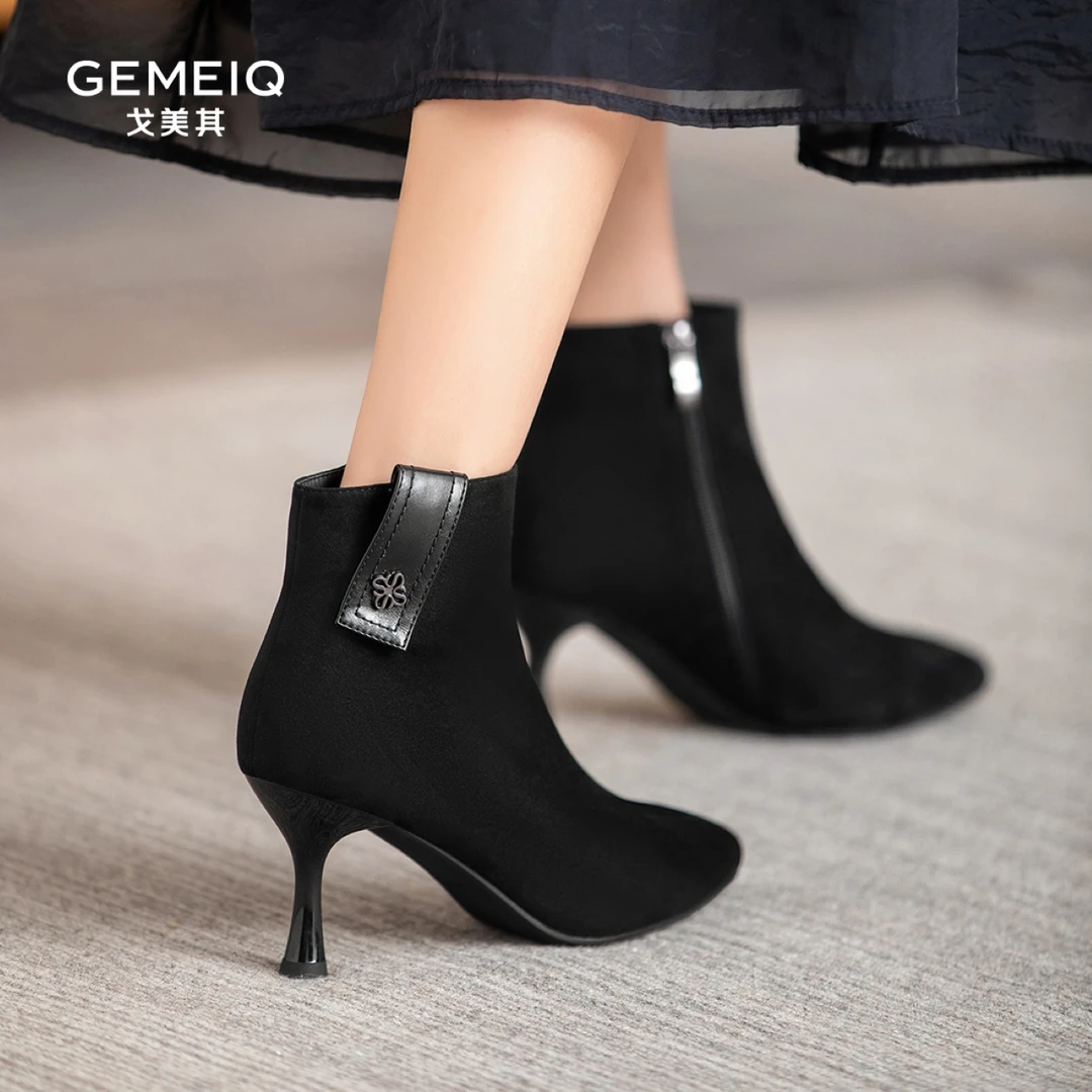 戈美其2024新款时装高跟靴子气质细跟秋冬百搭时尚裸靴191618013