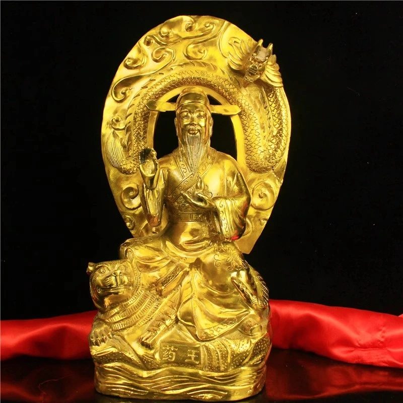 纯铜药王孙思邈铜像骑虎孙思邈名医神医圣铜中医药店桌面摆件大号