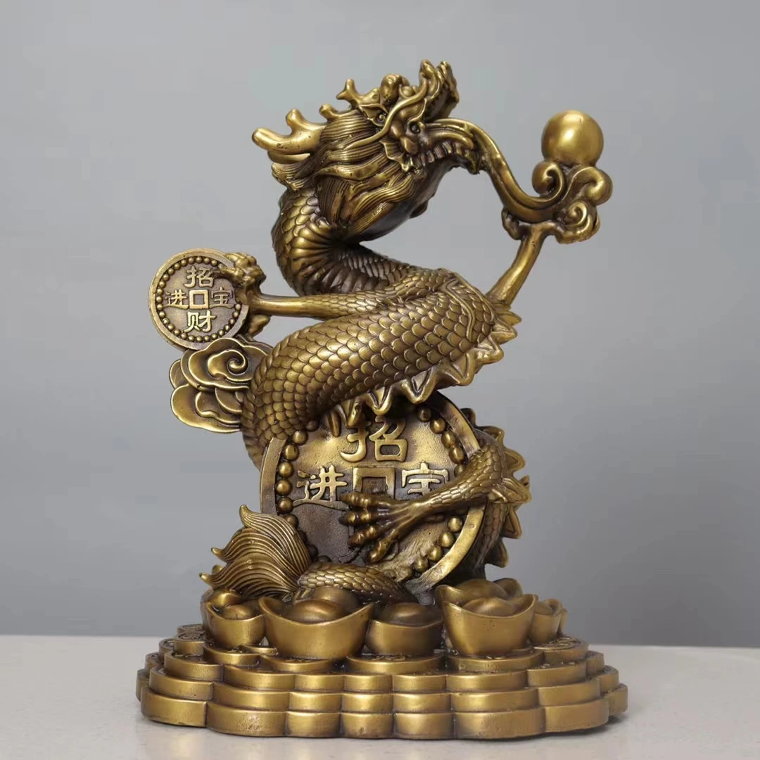 纯铜龙摆件仿古青龙吸水龙生肖戏珠龙金龙立龙家居办公室桌装饰