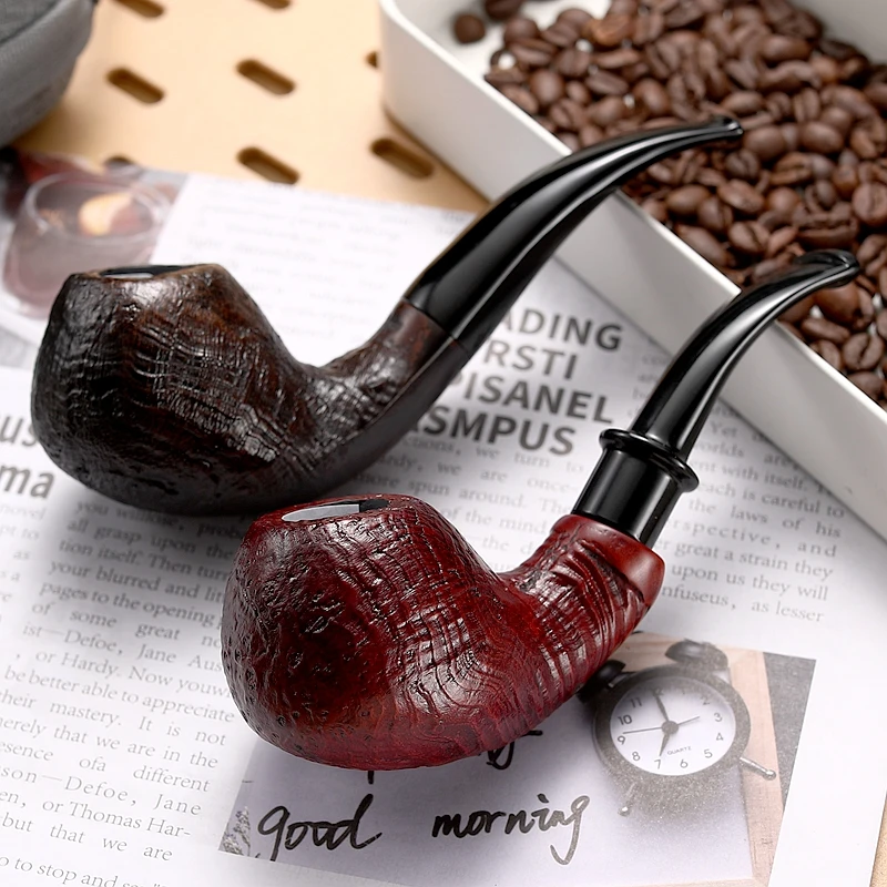 经典大随型斗喷砂石楠木烟斗手工制作鸟眼9MM烟道活性碳过滤弯斗