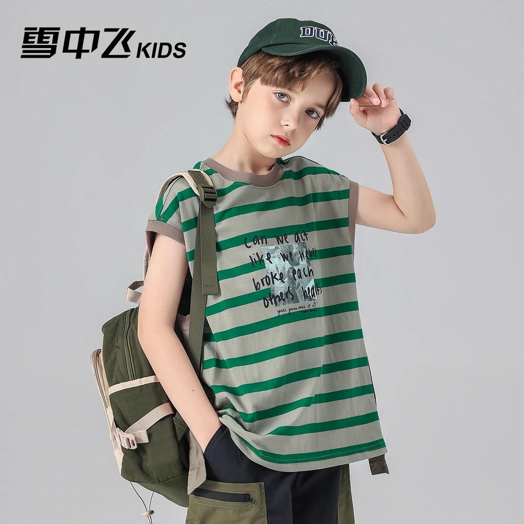雪中飞KIDS童装男童短袖2023夏季日系无袖T恤条纹T恤X30226289F