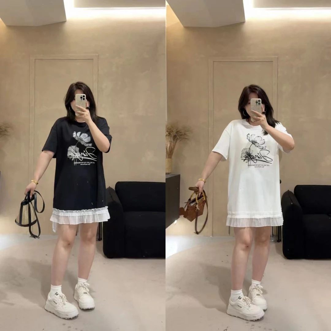 晶咕佳佳【花语柔情】宽松休闲蕾丝T裙显瘦宽松时尚百搭夏季韩版