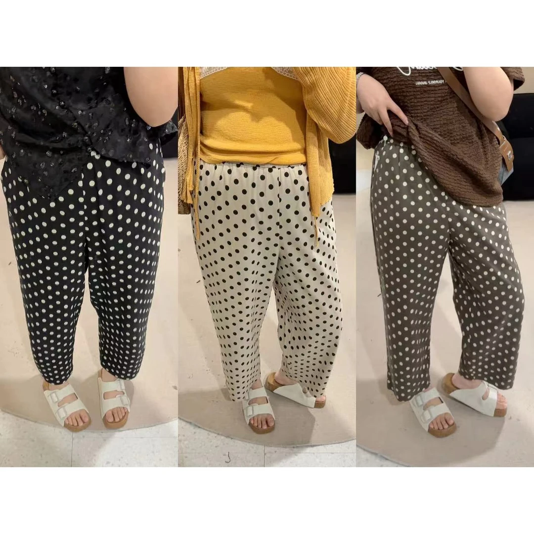 晶咕佳佳【波点裤】设计感圆点松紧高腰休闲裤洋气舒适时尚夏季薄款