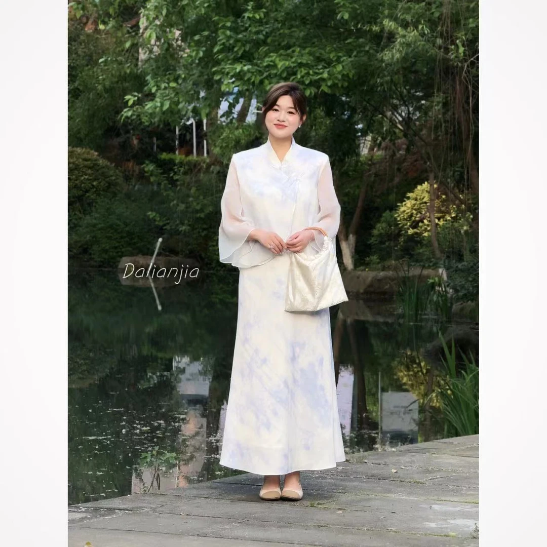 晶咕【云烟故里】水墨感上衣+半裙套装春夏汉元素气质薄款防晒