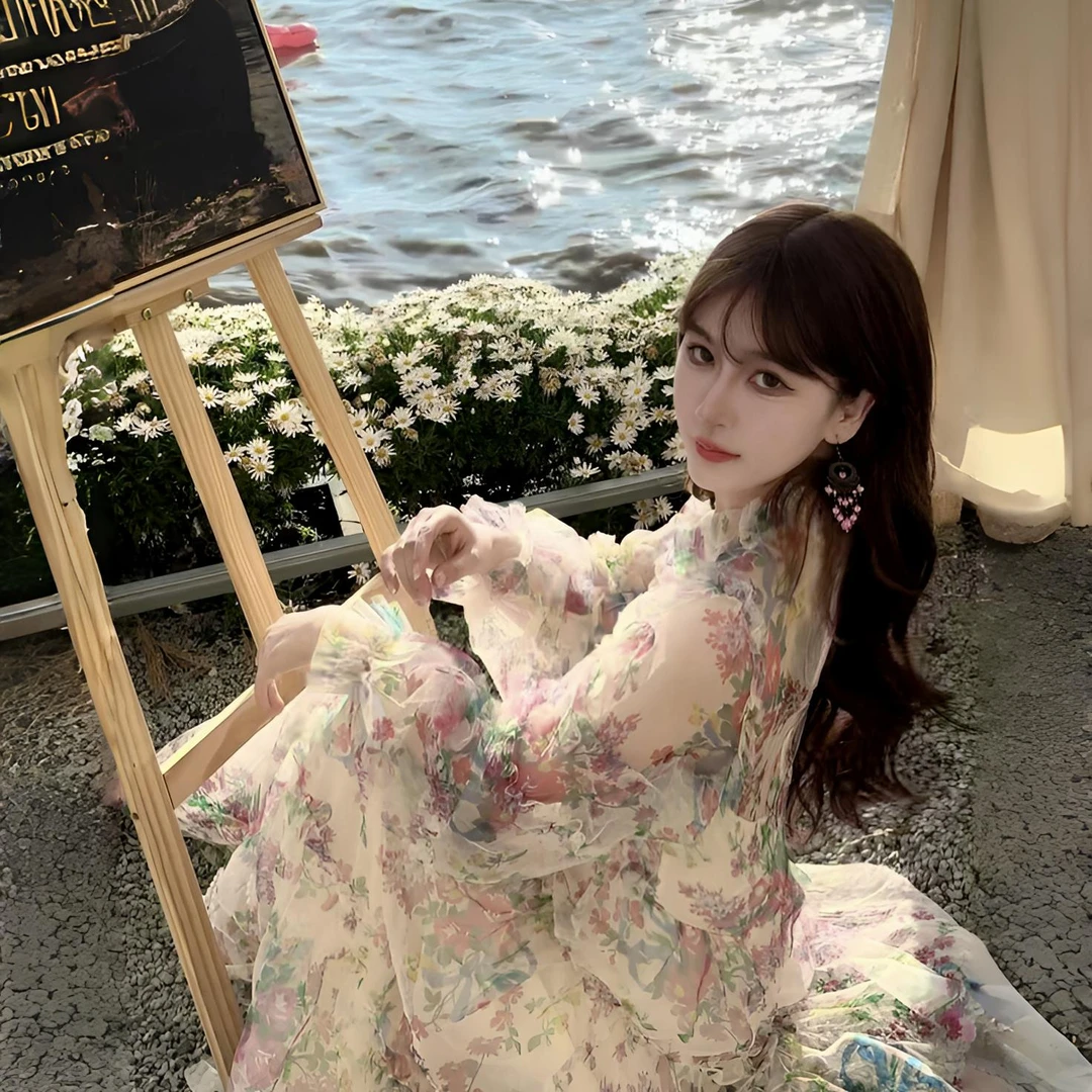 亚町家原创FH0101仙女系浪漫气质巴洛克碎花女装连衣裙