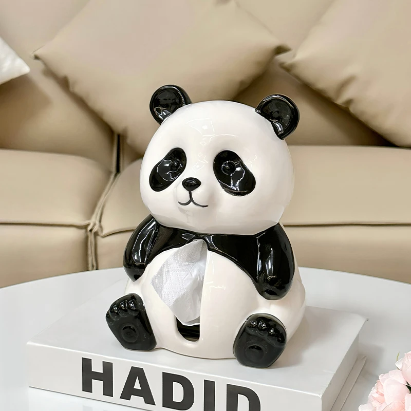 熊猫纸巾盒客厅纸抽盒陶瓷抽纸盒家用摆件创意卡通餐巾纸盒高颜值
