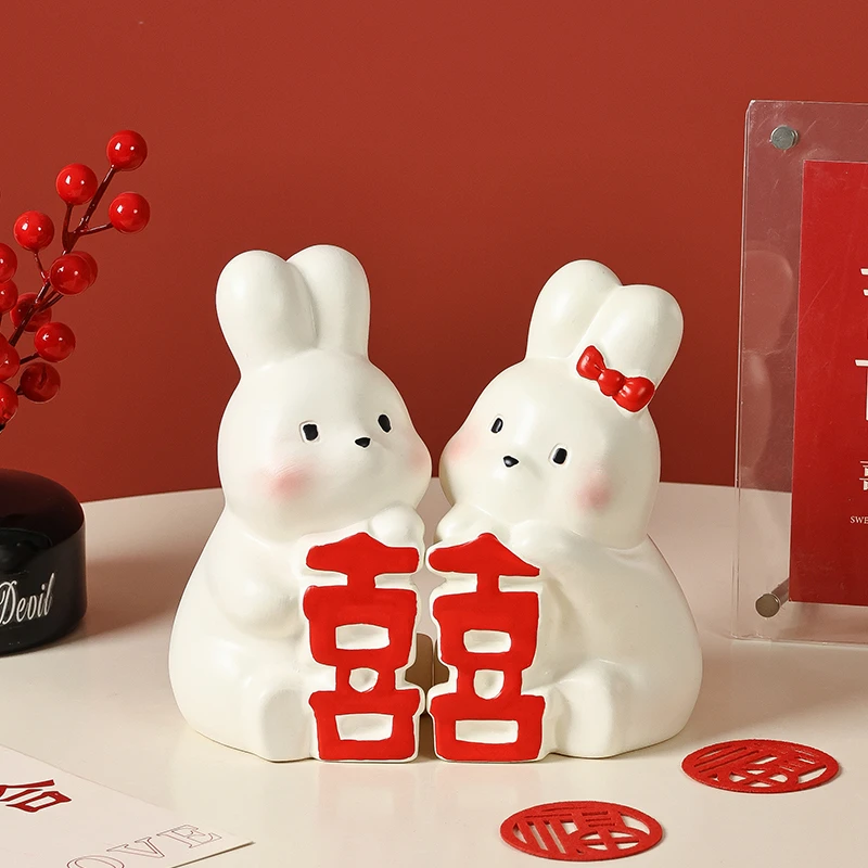 兔子书档摆件创意双喜结婚送闺蜜新婚礼物婚房布置装饰实用礼品