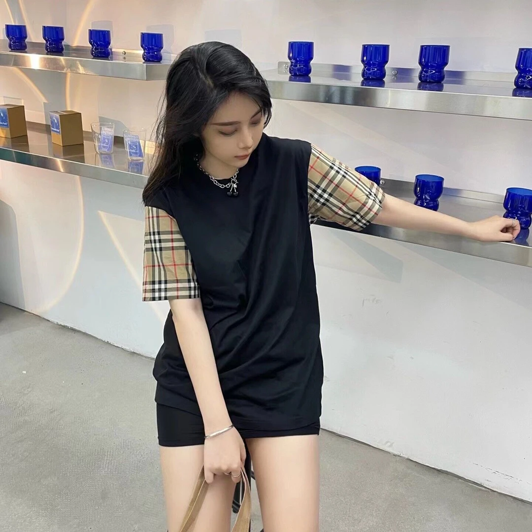 全新未使用 BURBERRY/博柏利 格纹衣袖女短袖T恤衫/专柜/80430571