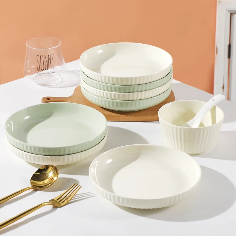 【粉丝福利】7英寸罗马竖纹盘子家用简约早餐盘饭盘创意奶油风菜碟