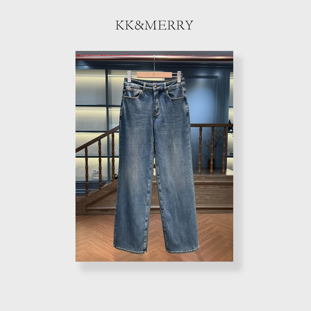 KK&MERRY时尚百搭显瘦垂感直筒宽松显瘦牛仔裤KKBC1502