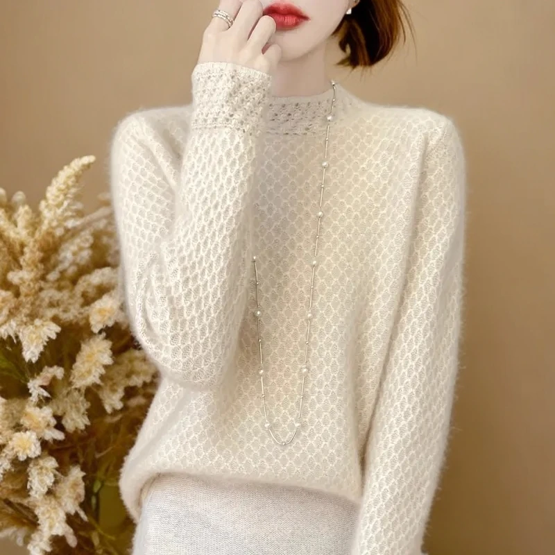 鄂尔多斯市加厚打底衫简约通勤羊毛衫女秋冬季新款休闲设计感毛衣