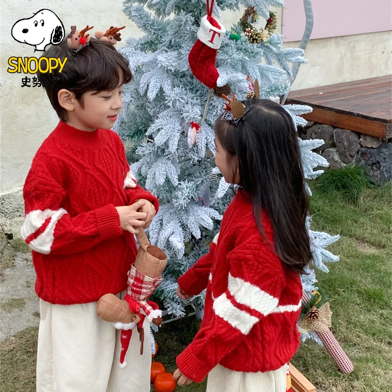 Snoopy/史努比红色韩版男女童毛衣儿童宝宝针织衫秋冬洋气套头潮