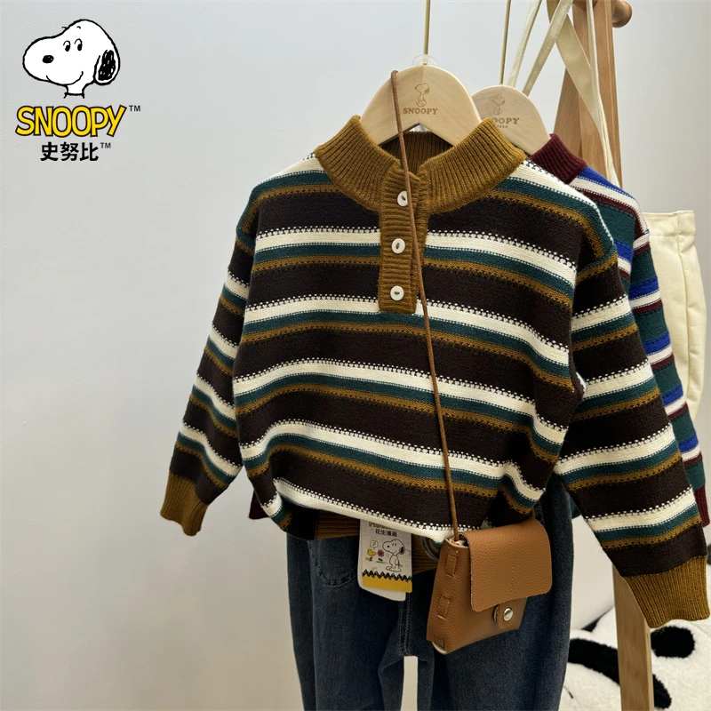 Snoopy/史努比男童秋冬季新款毛衣女儿童宝宝条纹打底针织衫毛线