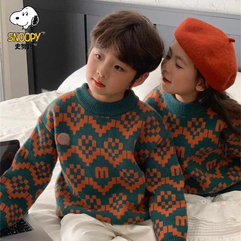 Snoopy/史努比1男女童毛衣儿童女孩宝宝洋气秋冬款加厚保暖针织衫