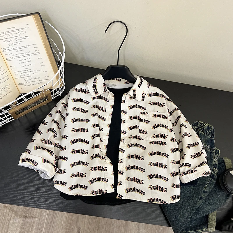 【小向子现货】春装儿童潮流时尚舒适休闲满印字母衬衫ZY0027-CK1