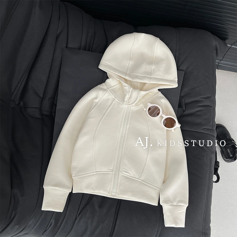 【Umi现货】冬装韩版儿童简约纯色宽松连帽薄绒外套MPG5277