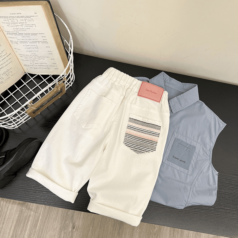 【小向子现货】夏装儿童个性口袋设计白色休闲七分裤ZY0146-XX1