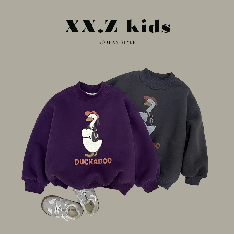 【向子】冬装儿童小鸭子印花可爱加绒套头卫衣HDM3210