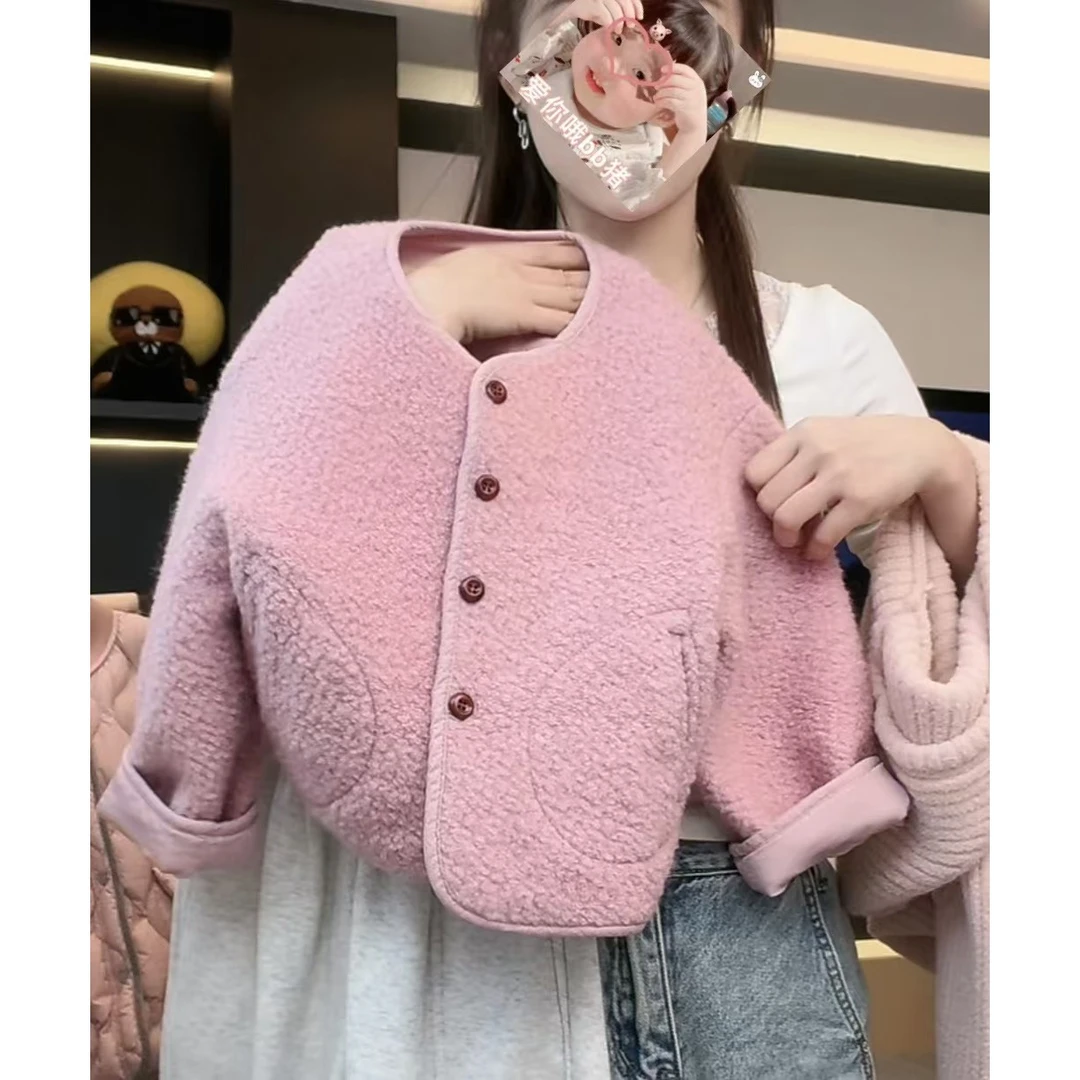 【Umi现货】冬装韩版儿童时尚纯色粉嫩休闲日常羊羔绒外套MPG5297