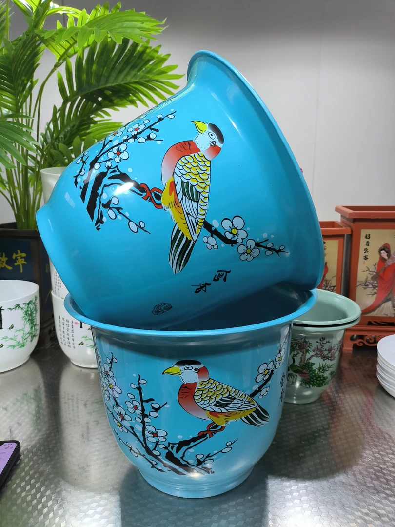 310# 蓝色喜上眉梢花盆 2个送托盘(口经30厘米高度23厘米)