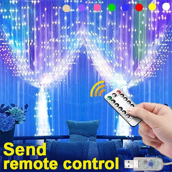 新年彩灯led灯串铜线灯遥控窗帘灯窗户瀑布星星灯房间客厅串灯