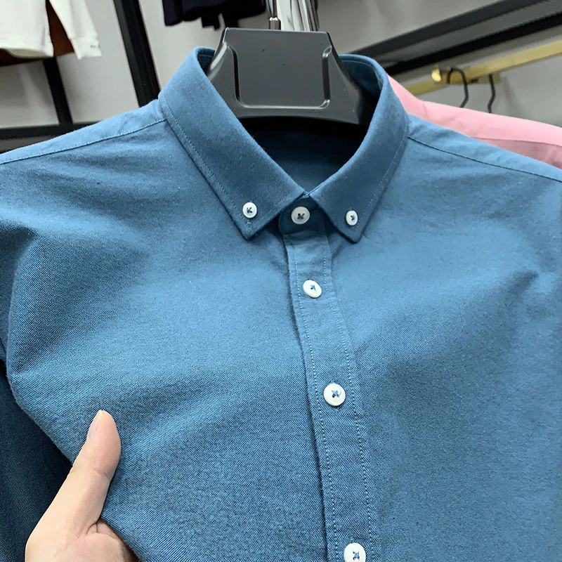 Zero Degree North轻商务纯棉牛津纺男士长袖衬衫春秋季纯色衬衣