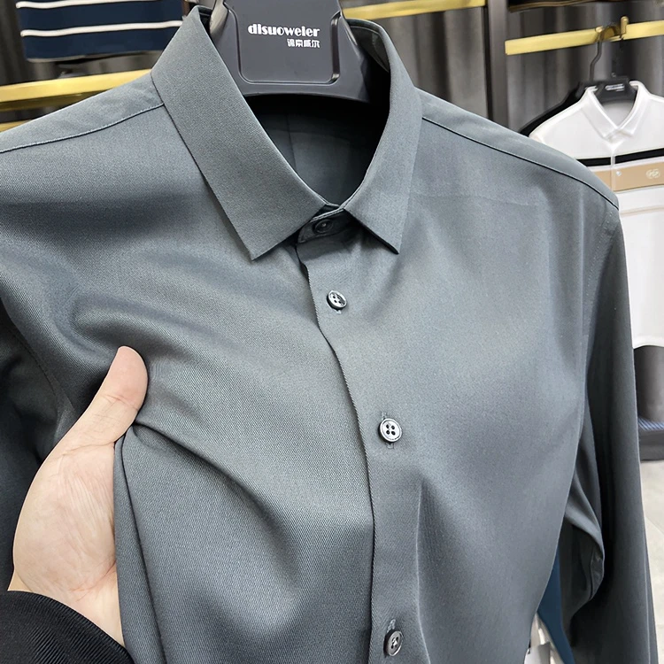 Zero Degree North品牌纯色男士长袖衬衫春秋季商务抗皱免烫衬衣