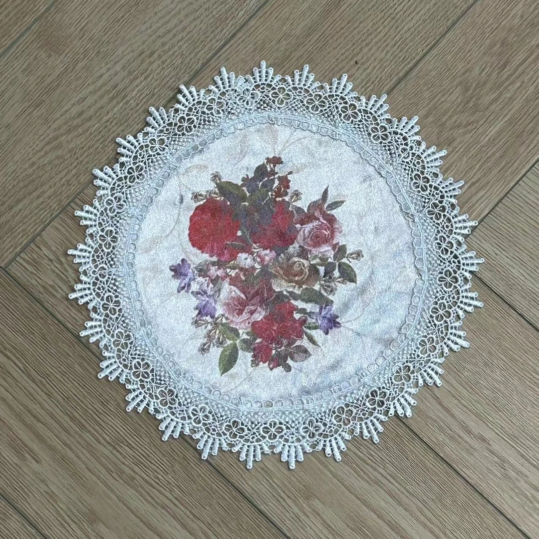 2169（25cm圆两片）香槟色丝绒数码印花圆垫