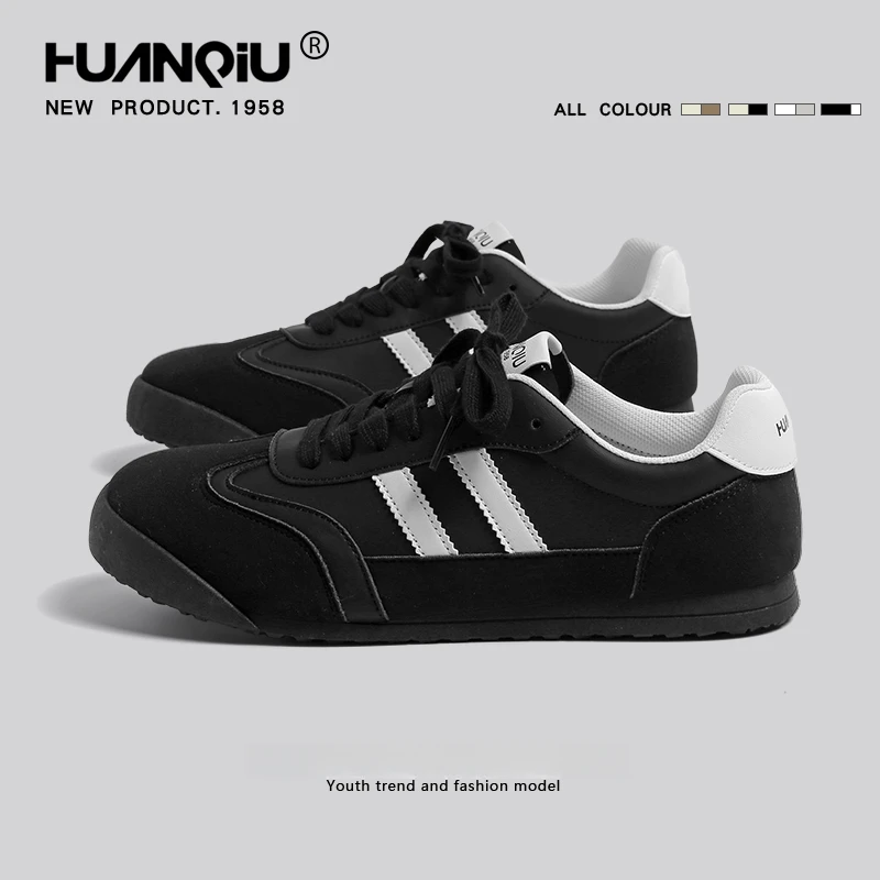 环球白鞋德训鞋冬季2025冬男款新款百搭小黑鞋白色轻奢板鞋休闲鞋