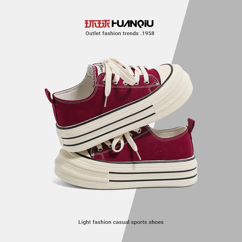 环球百搭帆布鞋女2025新款经典厚底低帮舒适休闲鞋流行学生板鞋
