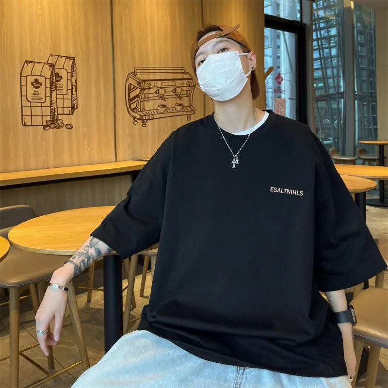 潮牌美式重磅夏季圆领纯棉t恤男士短袖体恤半袖打底衫简约ins上衣