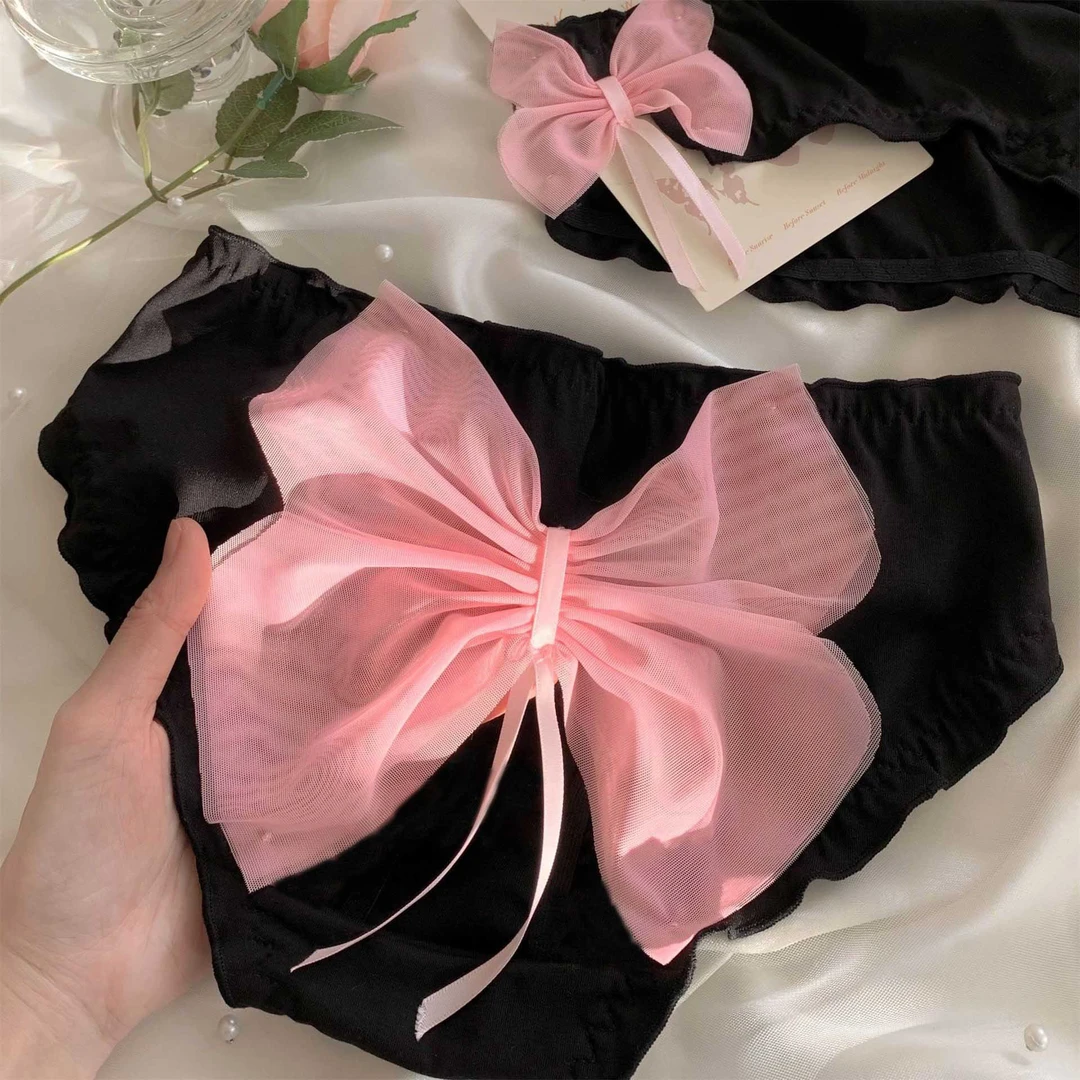 墨粉黑色女士三角裤棉蕾丝性感女生甜美纯欲粉色镂空粉裤头内裤女