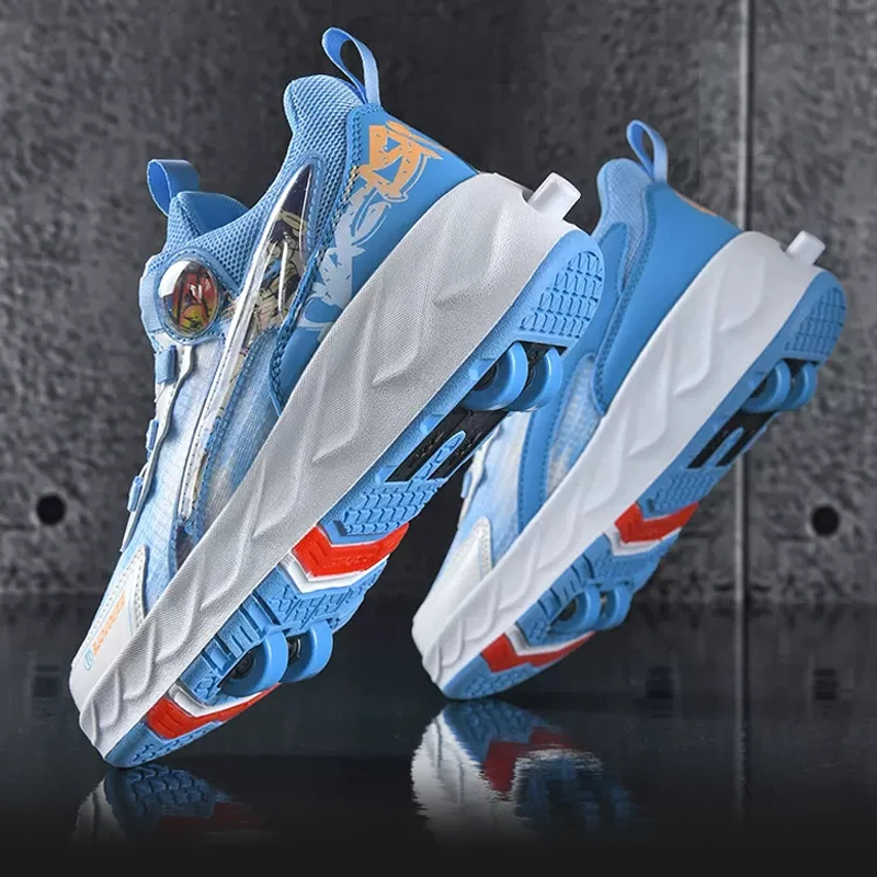 儿童暴走鞋春季学生双轮男女童透气运动鞋滑轮鞋软底可收缩闪灯鞋