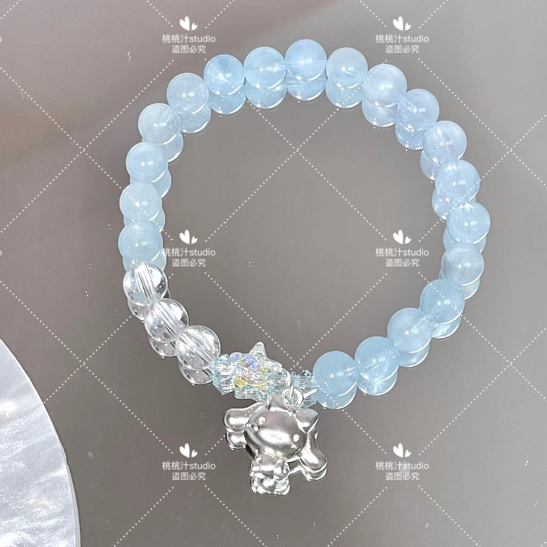 足银999玉柜狗天然海蓝宝白水晶华子手链