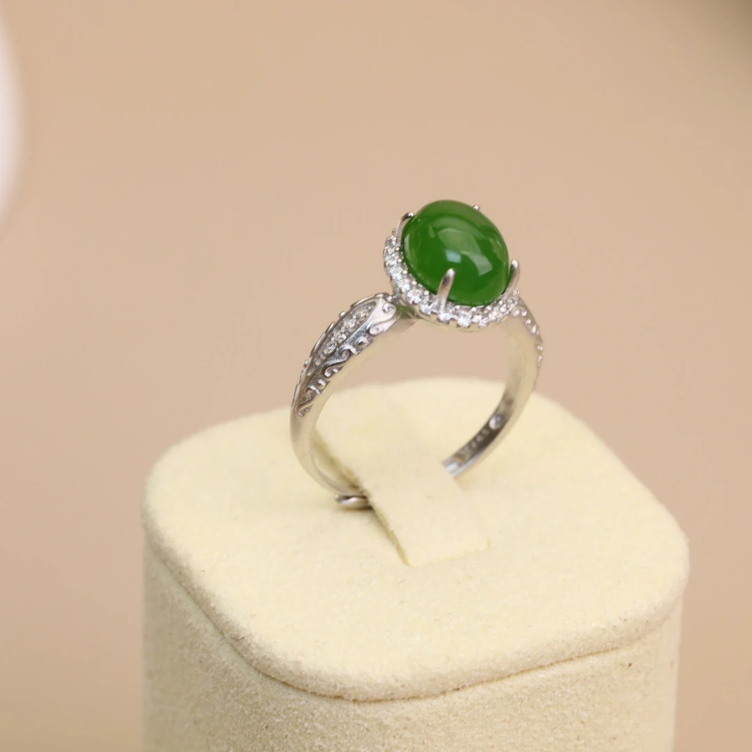 佳言珠宝俄料碧玉蛋面银色戒指PBXCC960010