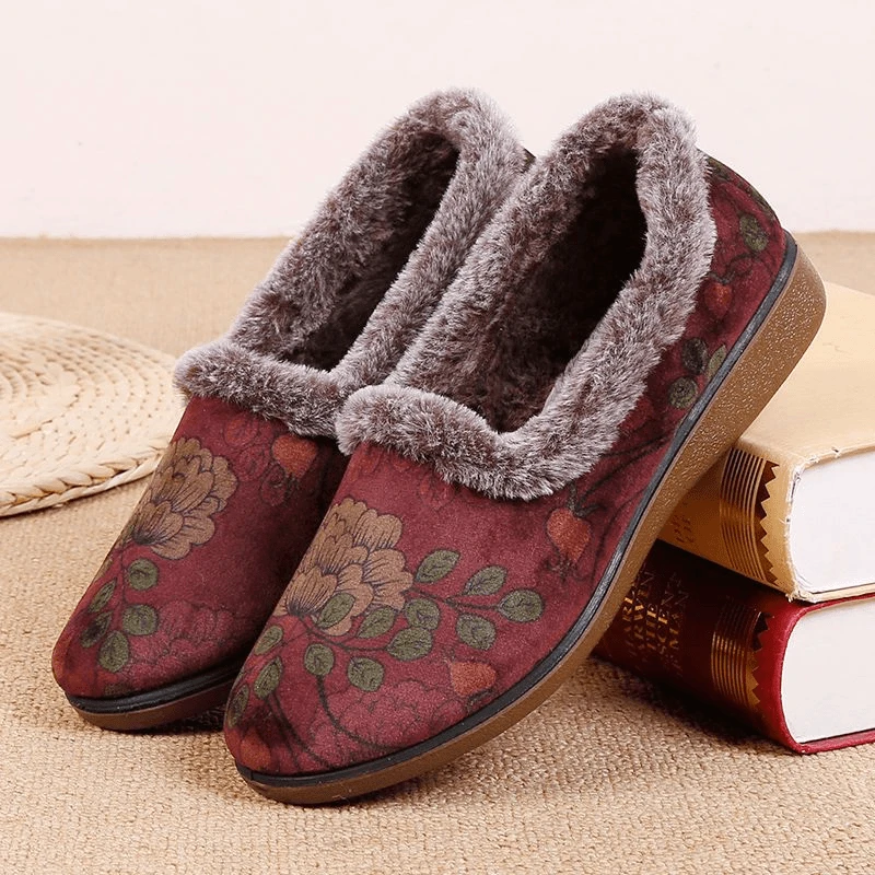 冬季老北京布鞋加绒女棉鞋加厚保暖妈妈鞋防滑浅口平底小脚奶奶鞋