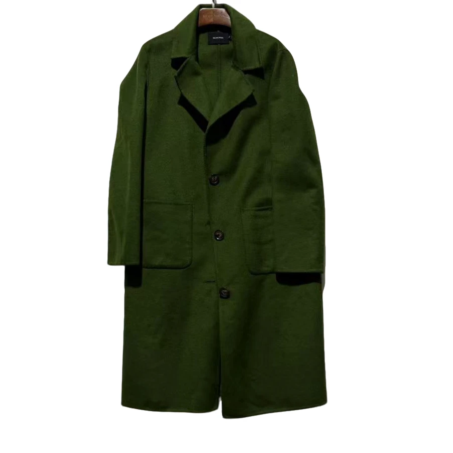 【2507】女款绿色羊毛大衣时尚中长款翻领休闲秋冬