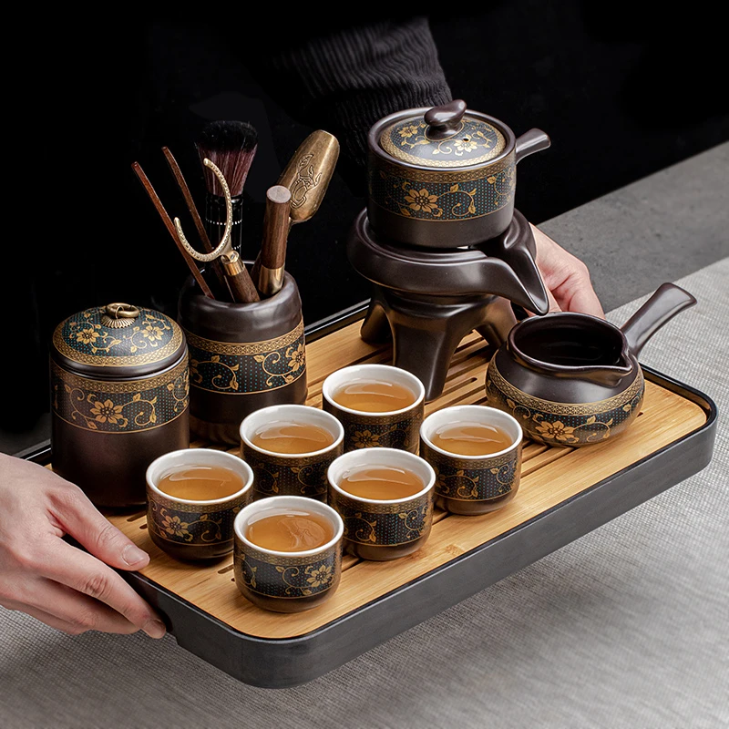 懒人石磨茶具家用喝茶防烫泡茶壶陶瓷功夫茶杯半自动冲茶神器简约