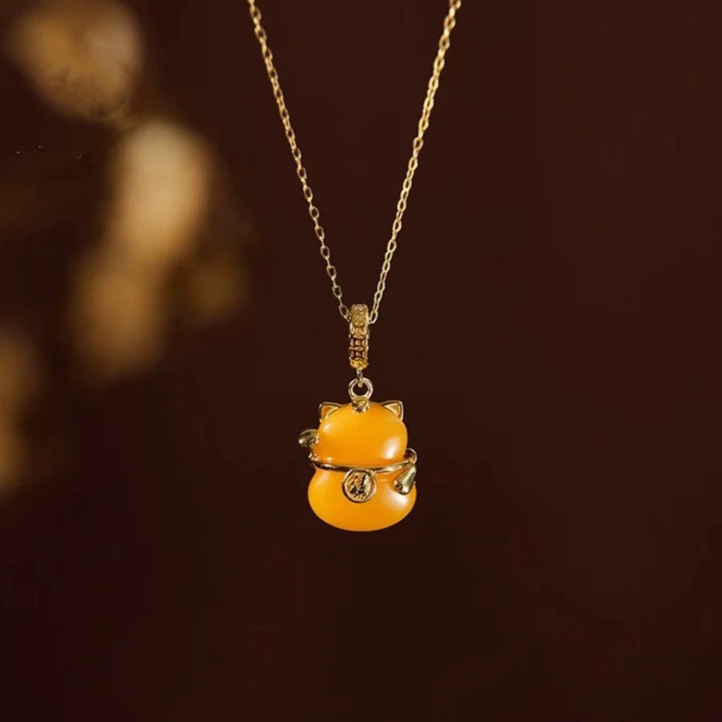 坠链均925银 木木（BO337） 45厘米 新中式小猫咪招财纳福项链