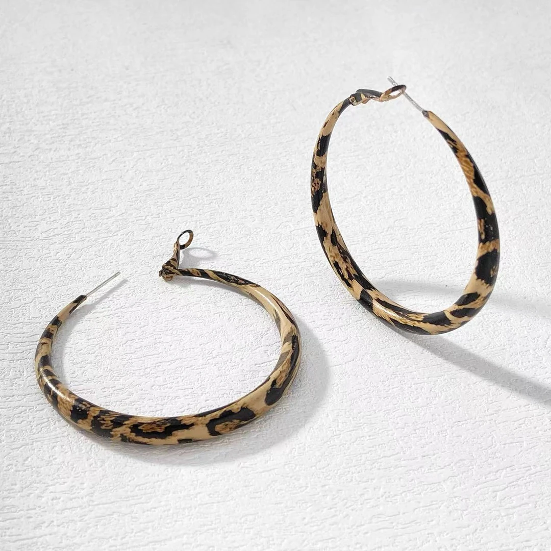 铜合金耳饰 木木（BO224） 内径48毫米 豹纹大耳圈耳环