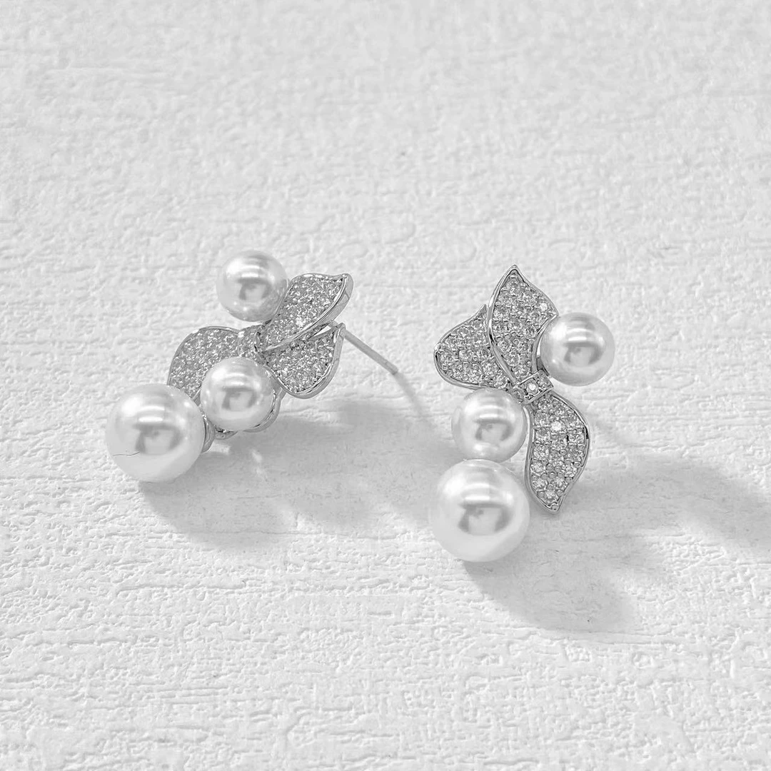 铜合金耳饰 木木（YS275） 满镶叶子珠子耳钉耳环