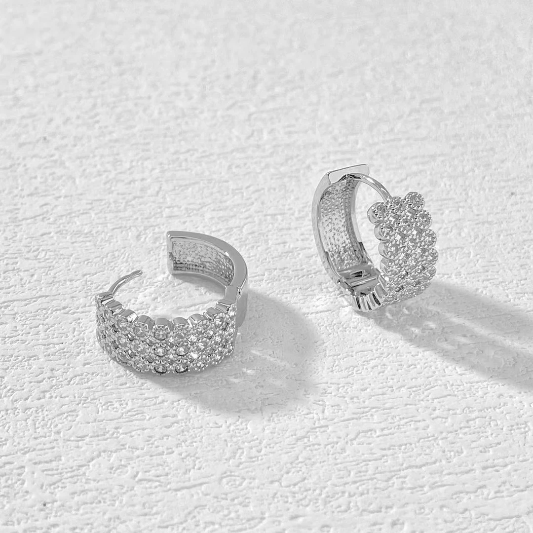 铜合金耳饰 木木（CJ5796） 内径13毫米 满镶耳扣耳环