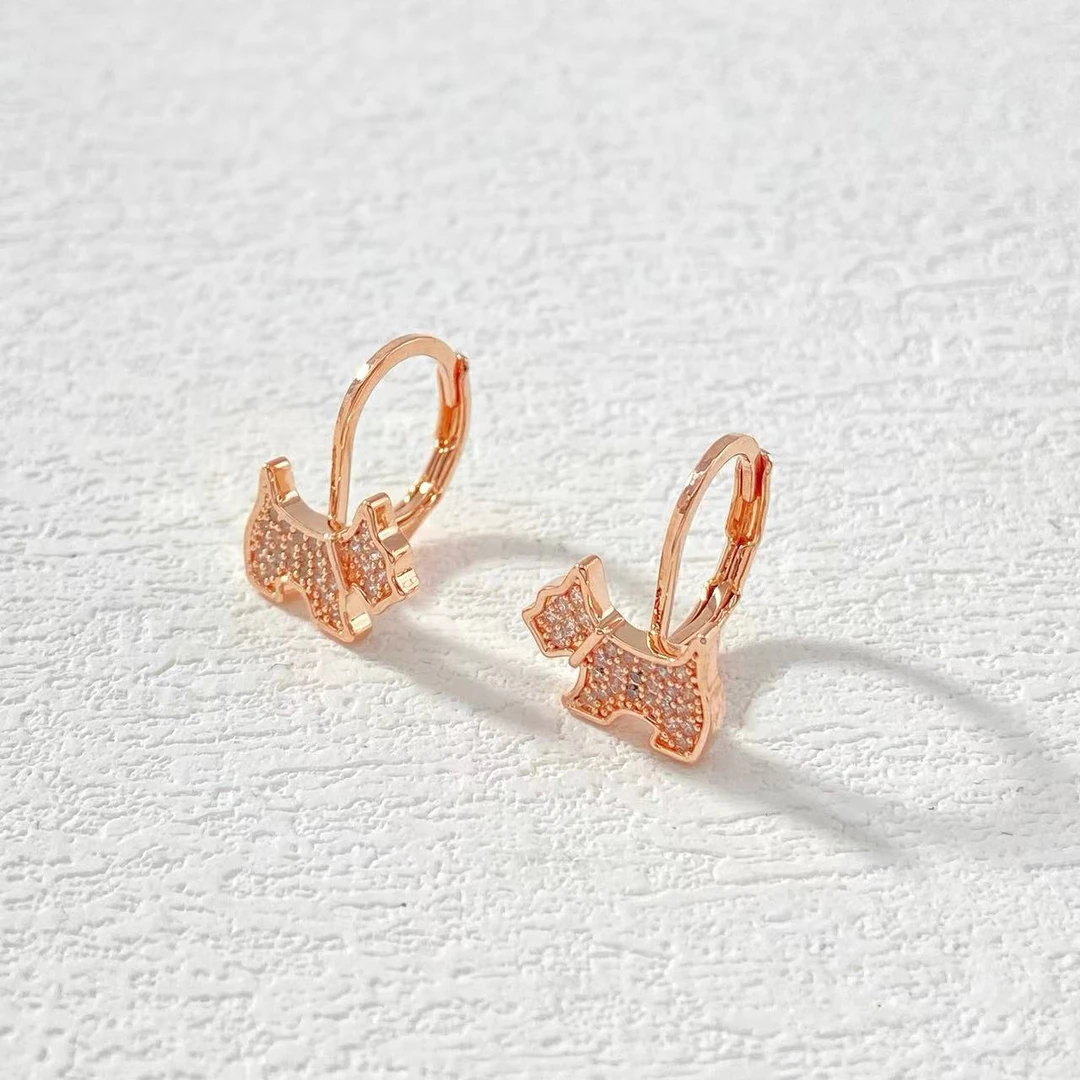 铜合金耳饰 木木（YS357） 满镶小狗耳扣耳环