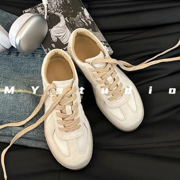 MYstudio糖果色韩国东大门真皮网面透气复古牛筋底休闲德训板鞋
