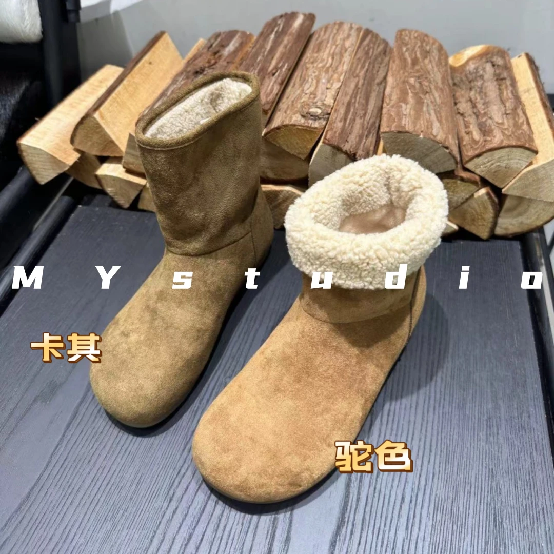 Studio｜MY鞋控vogue！磨砂牛皮冬季加绒平底复古圆头丑萌勃肯短靴