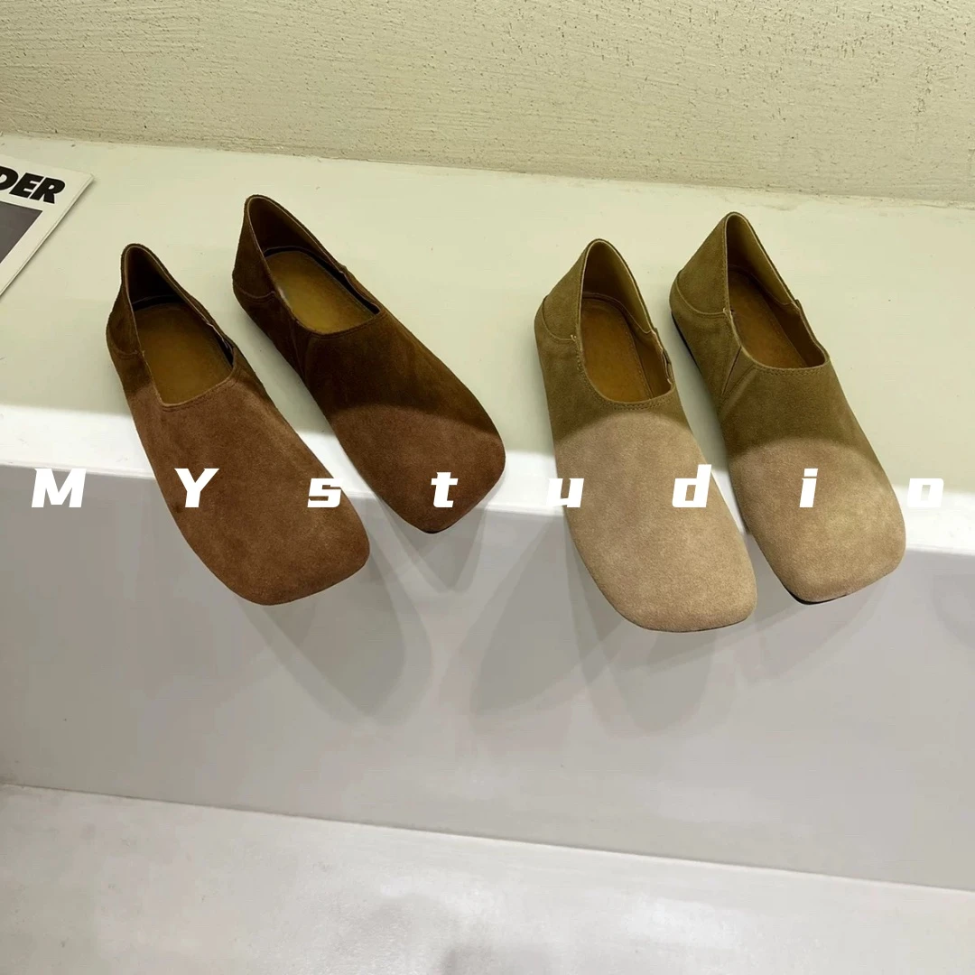 Studio｜MY秋冬新款懒人必备复古row风磨砂牛皮软底博肯豆豆单鞋