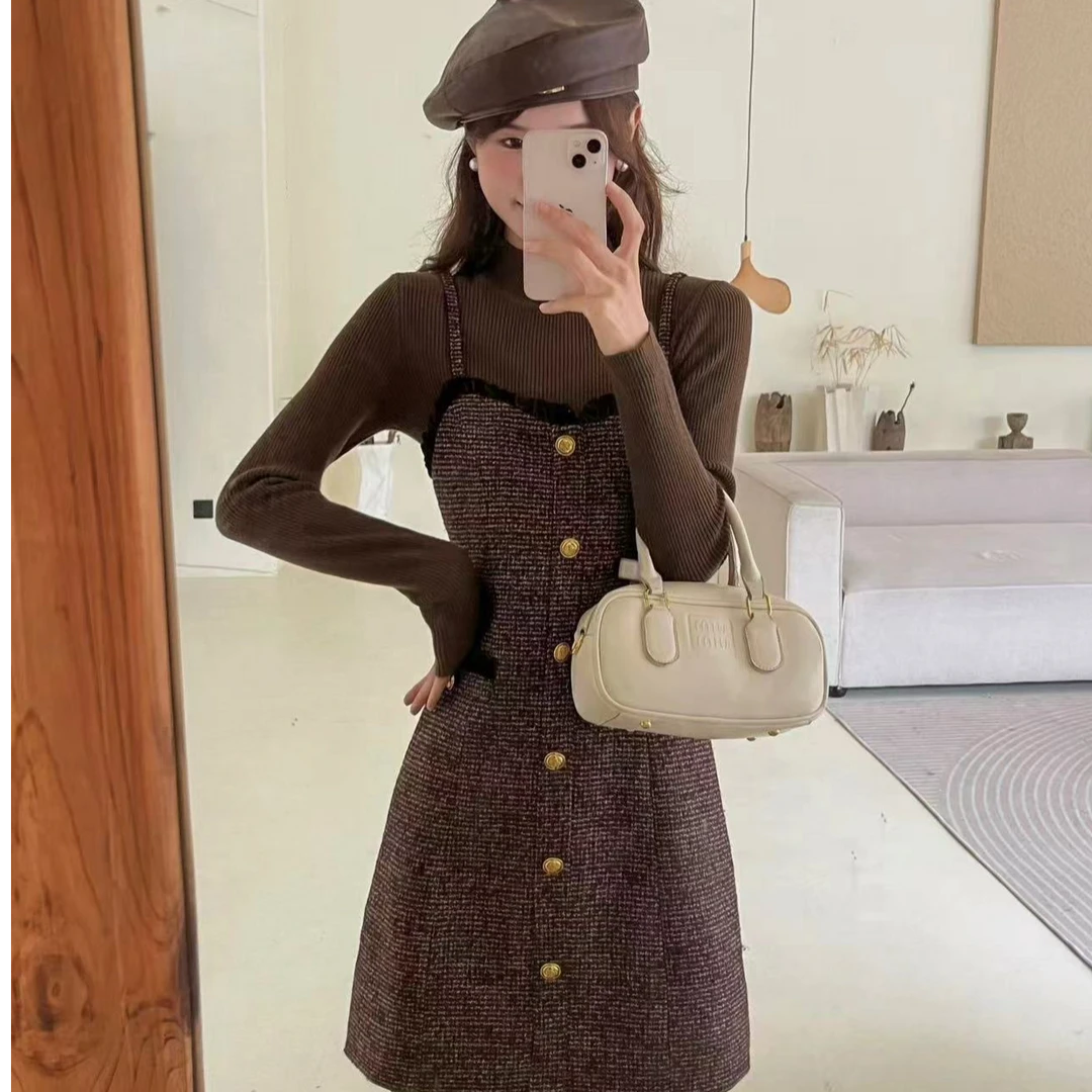 法式气质时尚小香风毛衣吊带裙套装【佳琪32268】