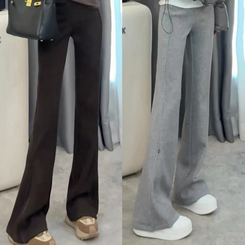 微喇叭裤女加厚加绒超模裤2023秋冬新款修身显瘦卫裤百搭休闲裤子