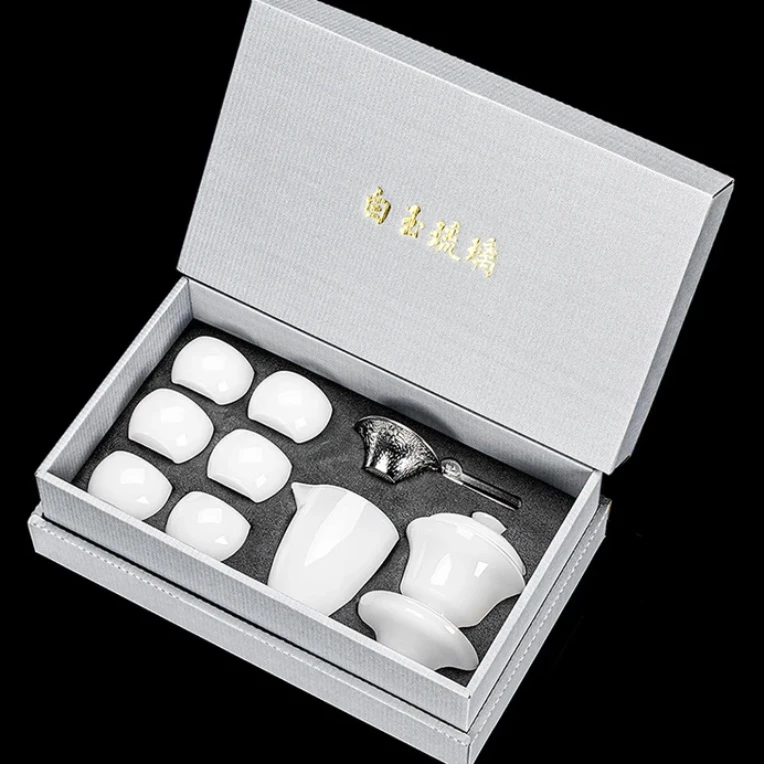 琉璃白玉简约茶具套装