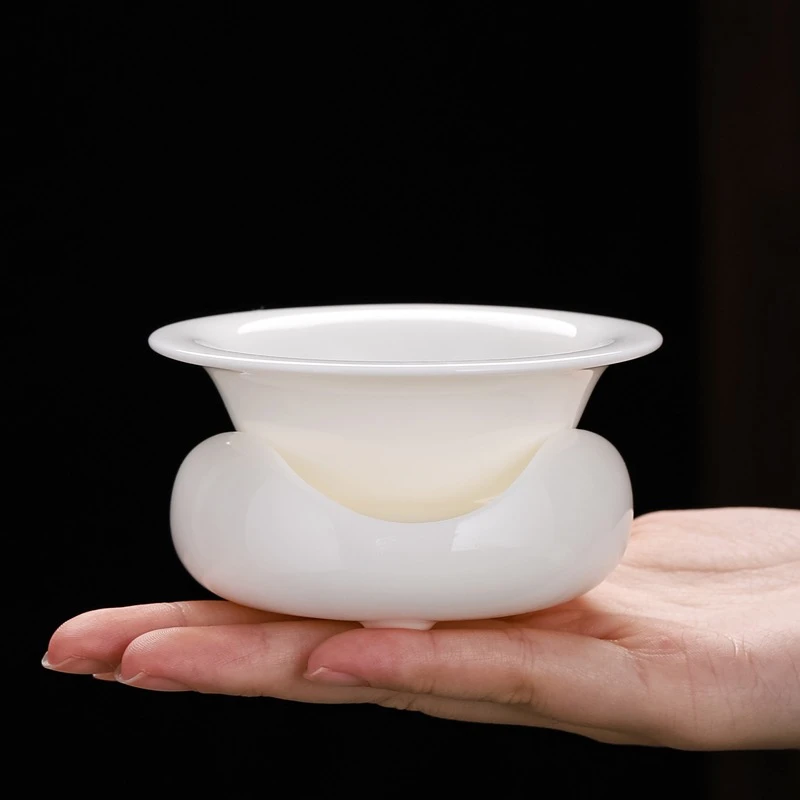 羊脂玉瓷茶滤二件套